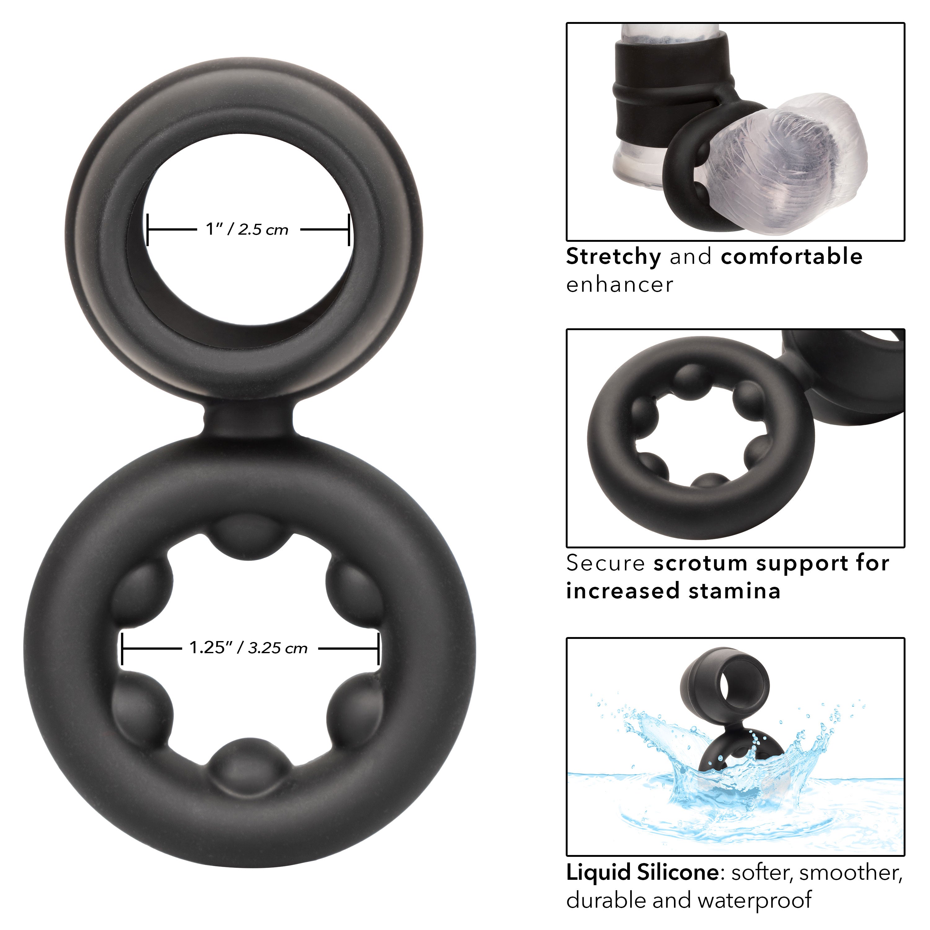Alpha Liquid Silicone Dual Magnum Ring Black Stretchy Comfortable Size > Cock Ring > Sling