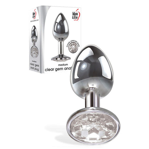 Adam & Eve Clear Gem (Metallic) – Medium 8.2 cm Metal Butt Plug Chrome Butt Plugs