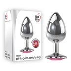 Adam & Eve 3.58 Inch Pink Gem Large Metal Butt Plug Chrome > Anal Range > Jewel Butt Plugs