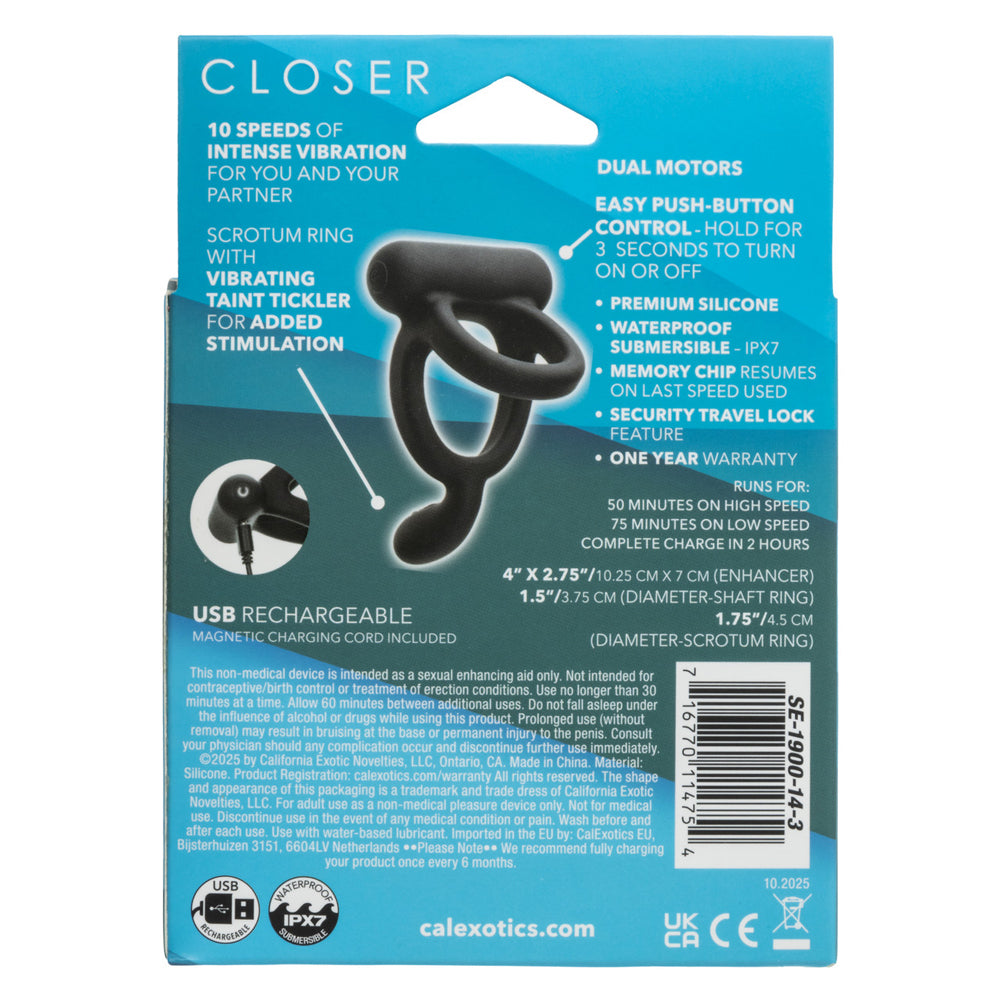 Closer Intimate Rechargeable Ring Caress (Black) – Rechargeable Vibrating Ring Black > Cock Ring > Sling
