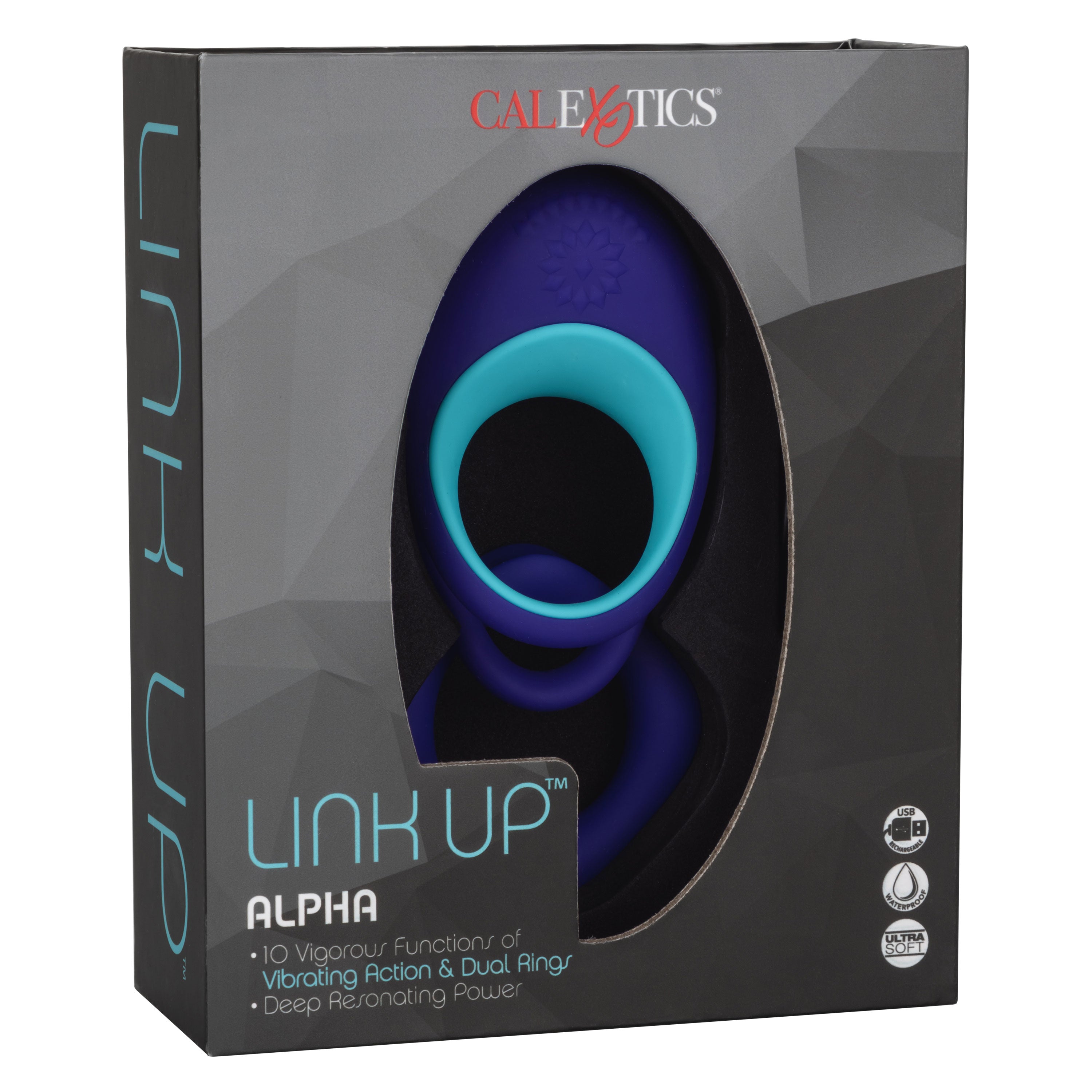 Link Up Alpha Vibrating Couples Enhancer Ring Two-Piece Set Blue and Turquoise Waterproof Silicone > Sex Toys > Couples Toys