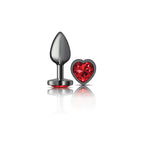 Cheeky Charms Gunmetal Butt Plug with Heart Red Jewel Small Red > Anal Range > Jewel Butt Plugs