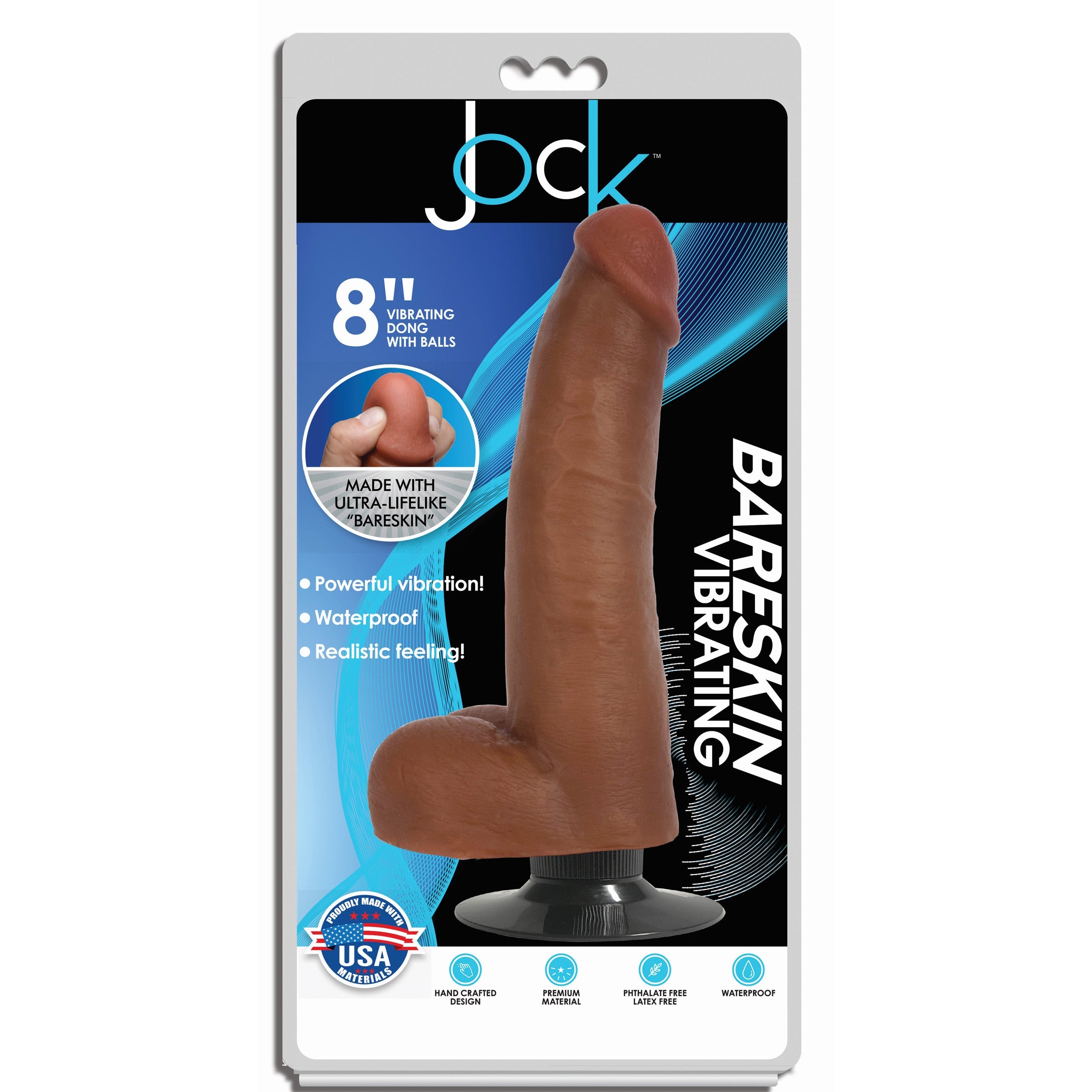 Jock Dark Bareskin Vibrating Dildo with Balls - 8 Inch