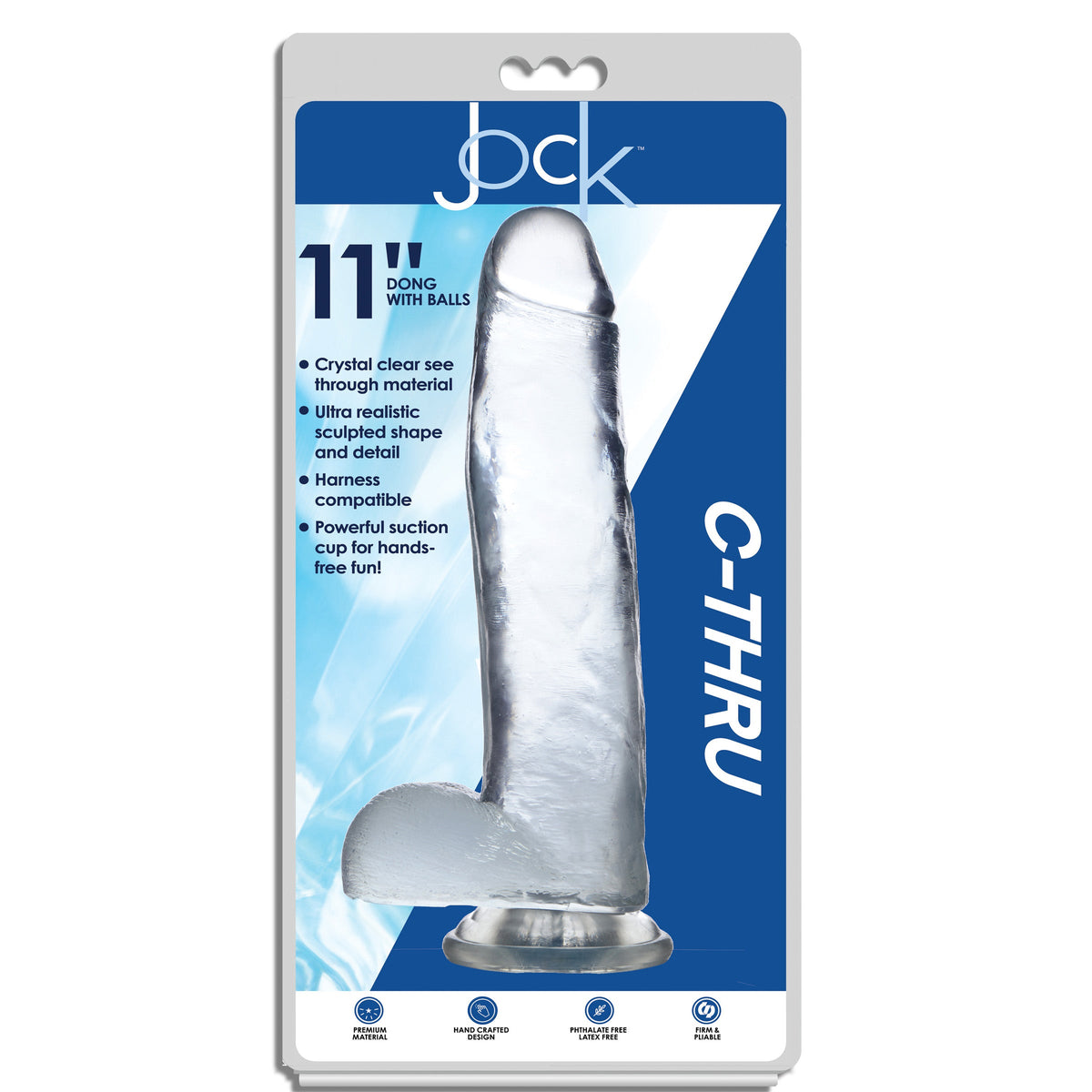 Jock C-Thru 11 Inch Clear TPE Dong with Balls and Suction Cup > Dildos > Large Dildos