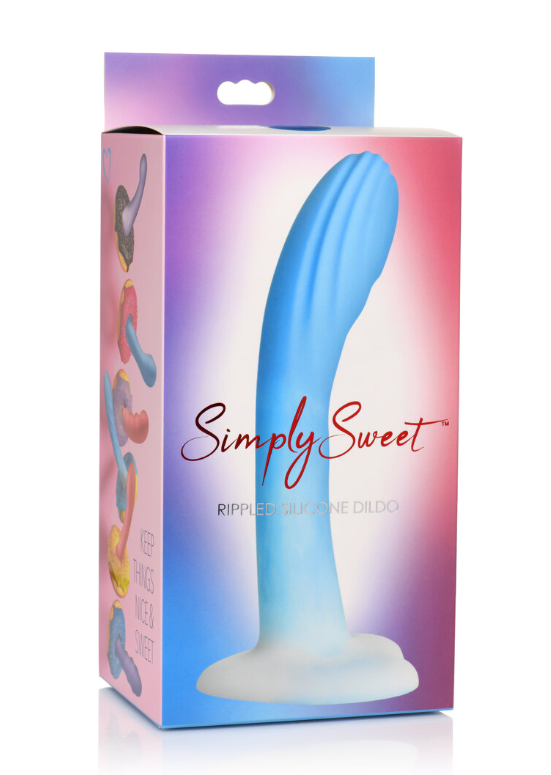 Simply Sweet 7 Inch Ripple Silicone Dildo Blue and White Secondary image