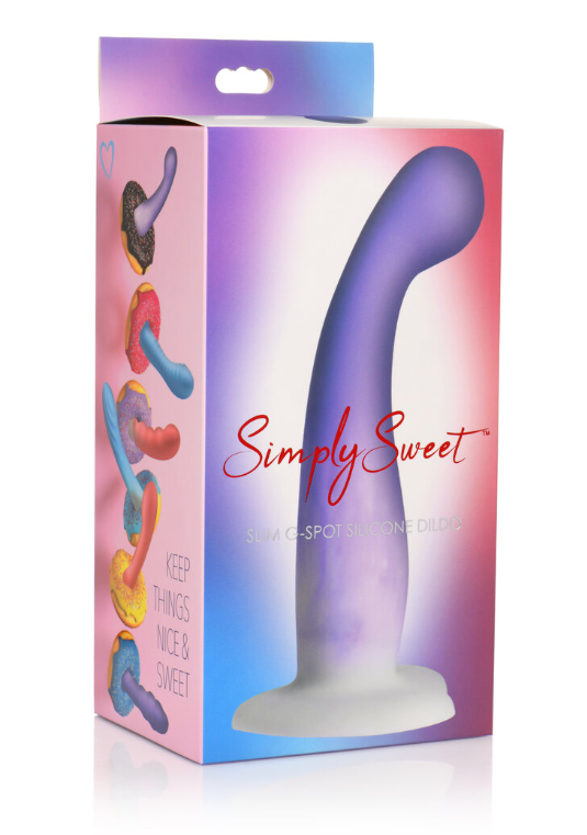 Simply Sweet 7 Inch Slim G-Spot Silicone Dildo Purple and White Default Title DONGS