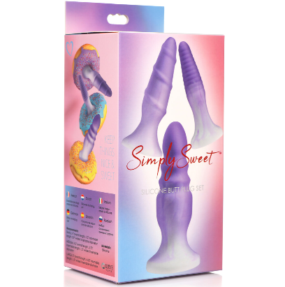Simply Sweet Silicone Butt Plug Set Purple Premium Grade Silicone 3 Textures Strong Suction Base Secondary image