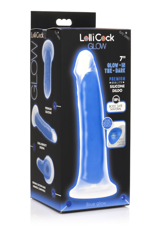 Curve Toys | LolliCock 7 inches Glow-In-The-Dark Silicone Dildo Blue