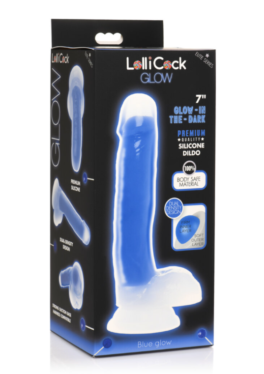 Lollicock 7 Inch Glow-In-The-Dark Silicone Dildo With Balls Blue Default Title DONGS