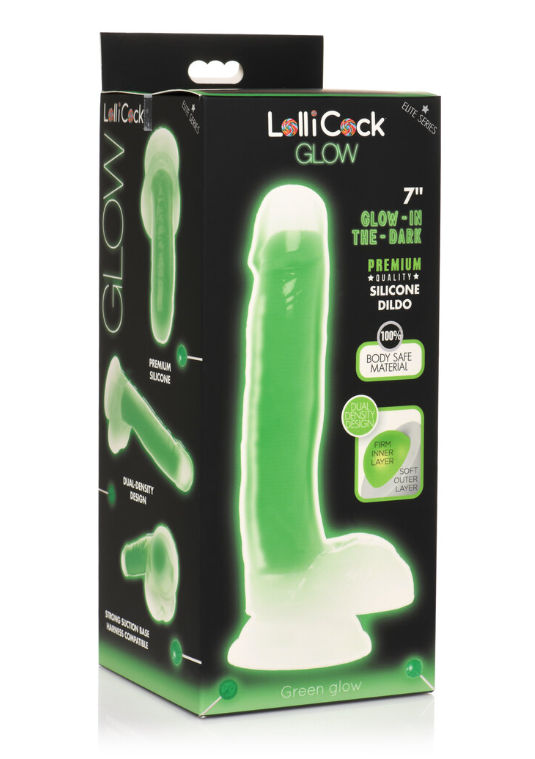 Lollicock 7 Inch Glow-In-The-Dark Silicone Dildo with Balls Green Default Title DONGS