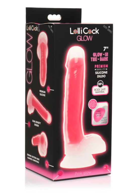 Lollicock 7 Inch Glow in the Dark Pink Silicone Dildo with Balls Default Title DONGS