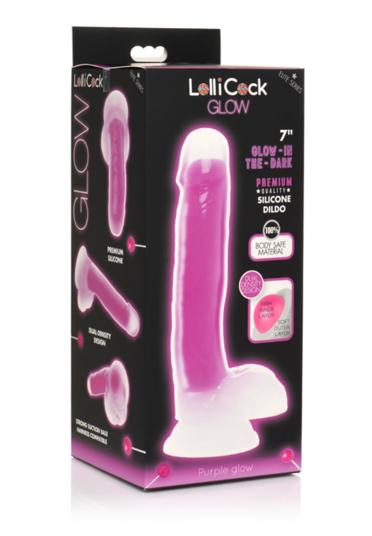 Lollicock 7 Inch Glow-in-the-Dark Purple Silicone Dildo with Balls Default Title DONGS