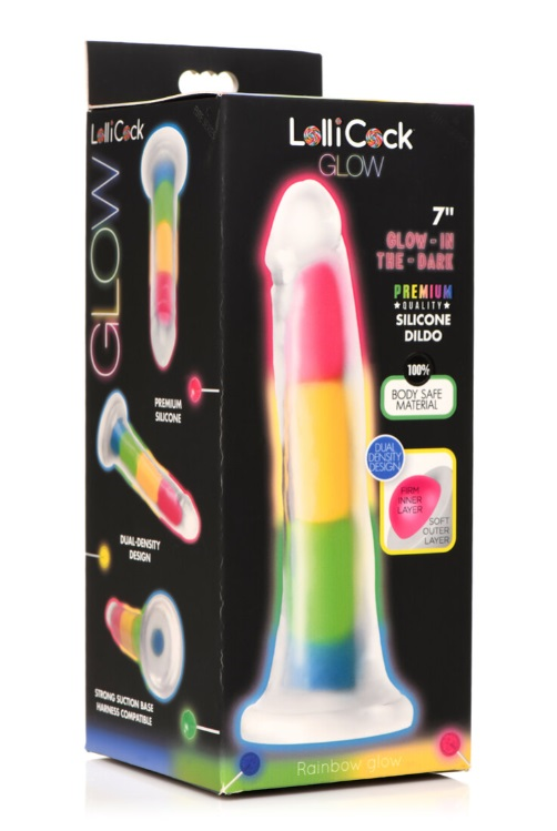 Lollicock 7 Inch Glow in the Dark Rainbow Silicone Dildo with Dual Density Design Default Title DONGS