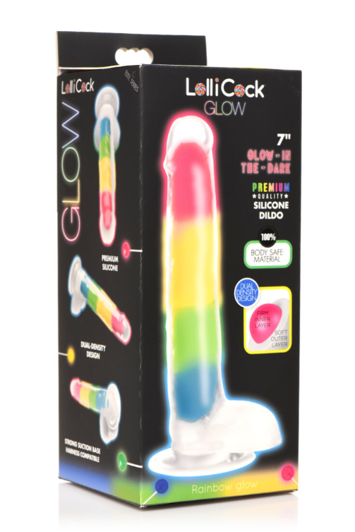 Lollicock 7 Inch Glow in the Dark Rainbow Silicone Dildo with Balls Rainbow Glow Default Title DONGS