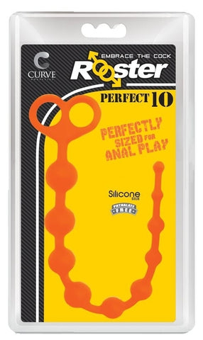 Rooster Perfect 10 Orange Silicone Anal Beads with Double Grip Pull Ring, Flexible and Firm, 10 Graduated Beads Default Title > Anal Range > Anal Beads