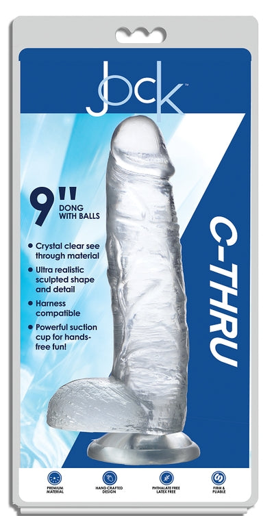 JOCK C-Thru 9 Inch Clear TPE Dong with Balls and Suction Cup > Dildos > Large Dildos