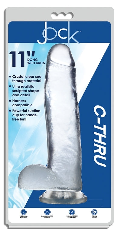 Jock C-Thru 11 Inch Clear TPE Dong with Balls and Suction Cup Default Title > Dildos > Large Dildos