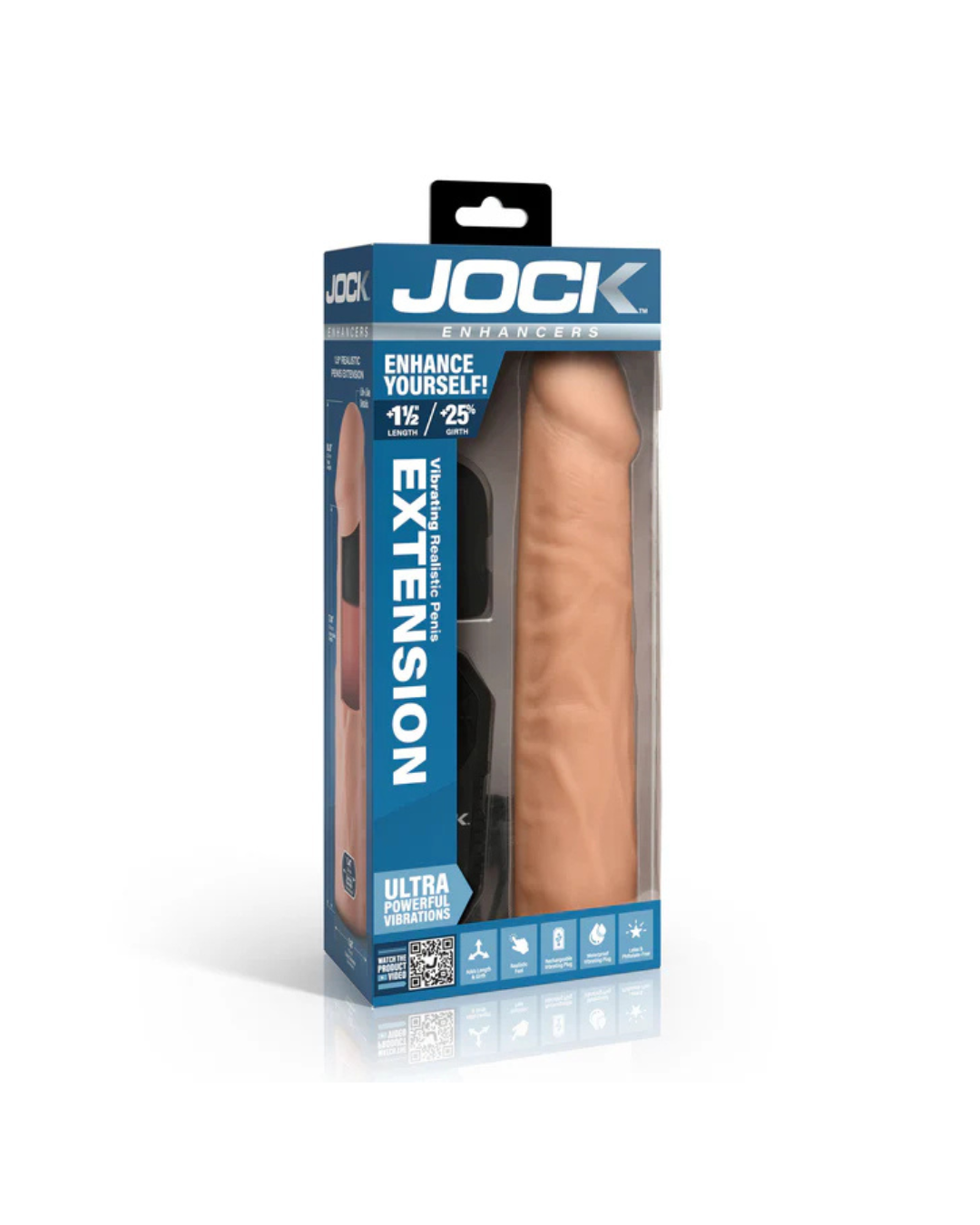 Jock Enhancers 1.5 Inch Vibrating Penis Extension with Remote Medium White Penis Extension & Sleeves