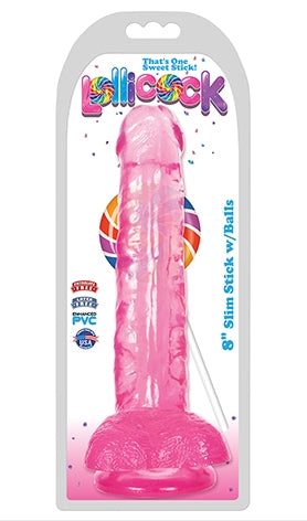 Lollicock 8 Inch Slim Stick with Balls Cherry Ice Pink Default Title DONGS