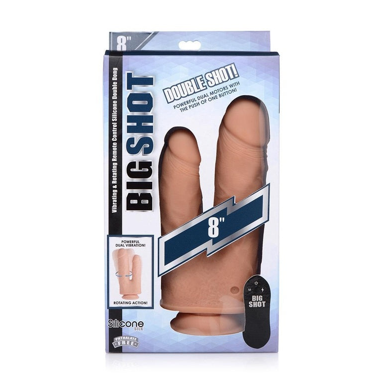 Big Shot 8 Inch Double Shot 10X With Turbo Mode Silicone Vibrating Rotating Remote Control Double Dong > Dildos > Double Dildos