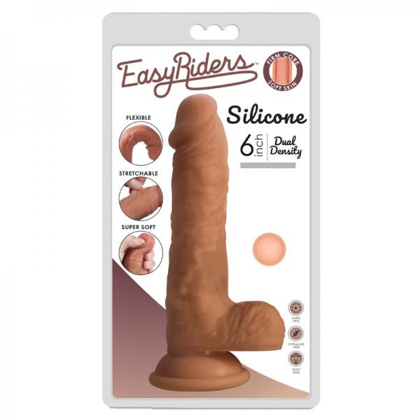 Easy Riders 6 Inch Dual Density Silicone Dildo with Balls Brown > Dildos > Slim Dildos
