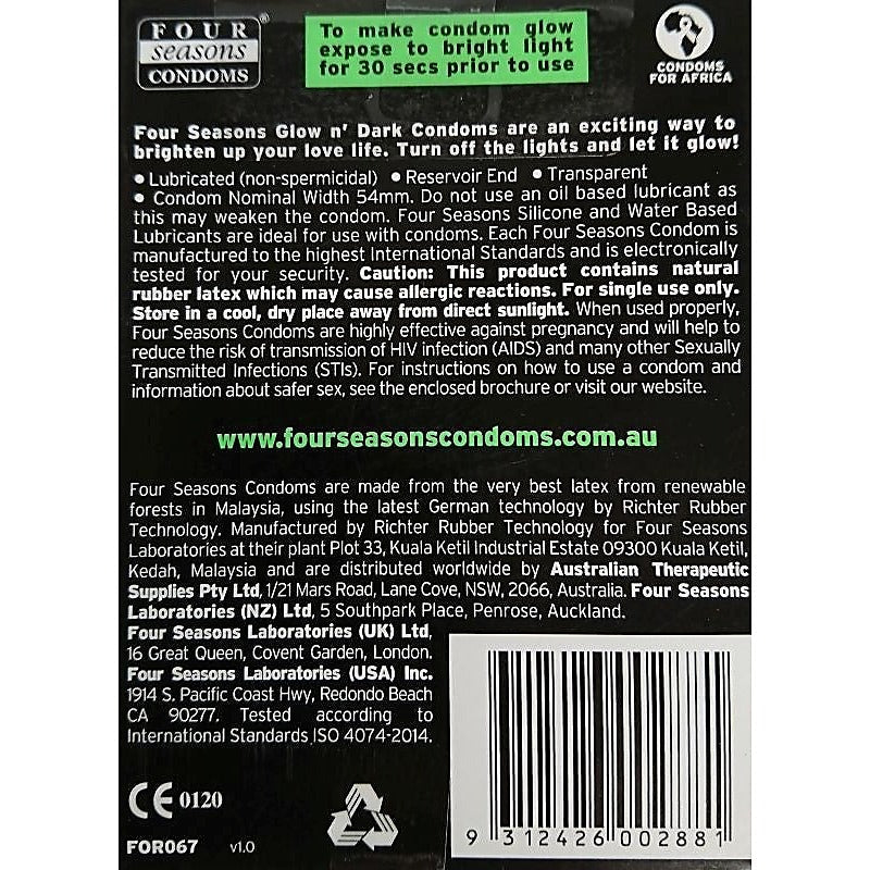 Four Seasons Glow N' Dark (Glow in the Dark) – Lubricated Condom 4 Pack > Essentials > Condoms