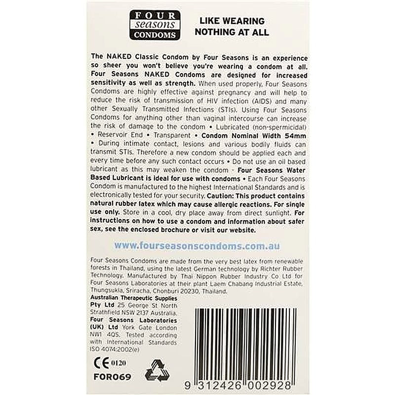 Four Seasons Naked Classic Condom 12 Pack > Essentials > Condoms