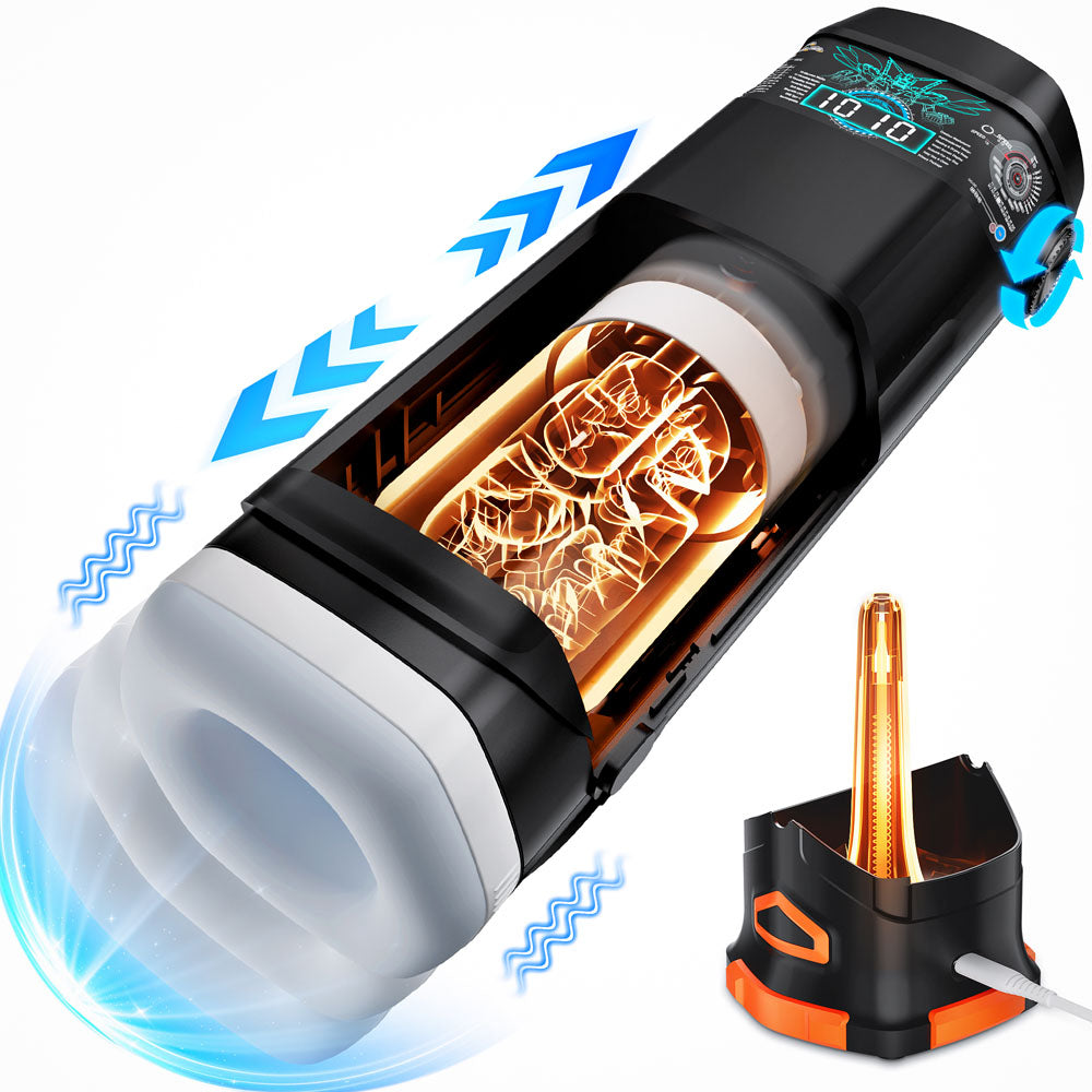 Cyberskin B-Titan USB Rechargeable Thrusting and Vibrating Auto Masturbator with Heater Black Strokers - Auto
