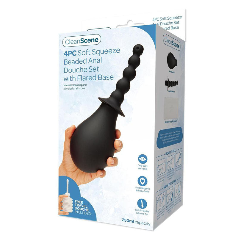 CleanScene Soft Squeeze Beaded Anal Douche Set 250ml with Flared Base - 4 Piece Black > Essentials > Douches Main image