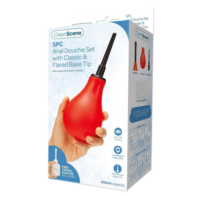 CleanScene 5 Piece Anal Douche Set with Classic and Flared Tips Red > Essentials > Douches