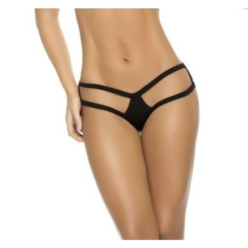 Cage Panty Black Wet Look With Strappy Thong Back Design Black Medium Large > Clothes > Panties Main image