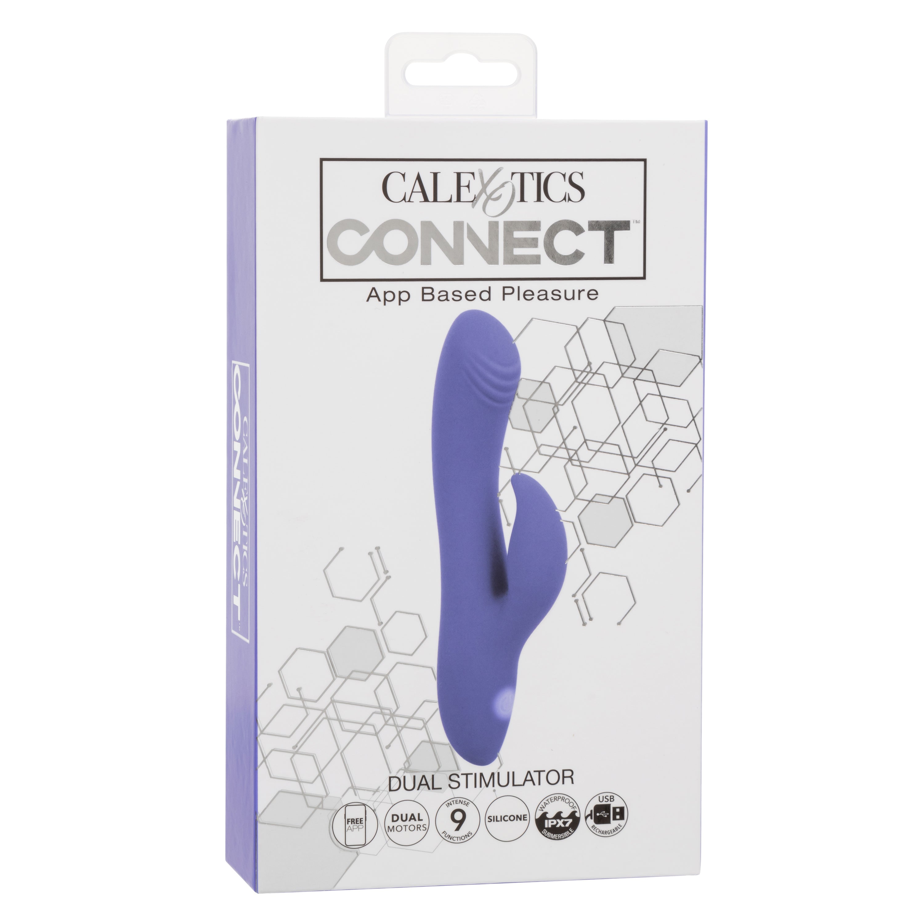 CalExotics Connect Dual Stimulator Purple Silicone Rechargeable Waterproof 9 Function Vibrations 40 Minutes Runtime VIBRATORS-RABBIT