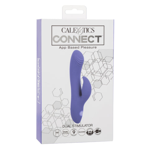 CalExotics Connect Dual Stimulator Purple Silicone Rechargeable Waterproof 9 Function Vibrations 40 Minutes Runtime VIBRATORS-RABBIT