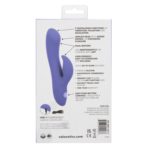CalExotics Connect Dual Stimulator Purple Silicone Rechargeable Waterproof 9 Function Vibrations 40 Minutes Runtime VIBRATORS-RABBIT
