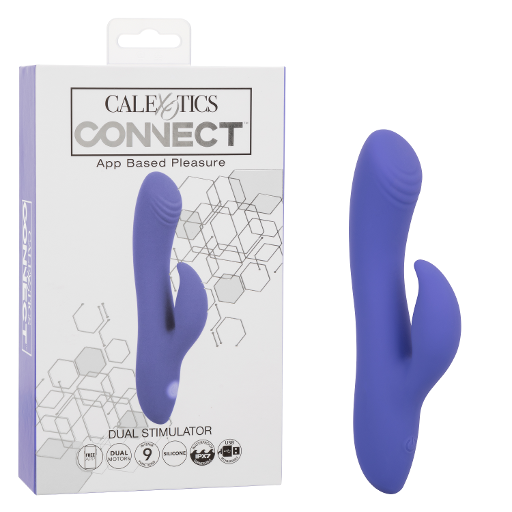 CalExotics Connect Dual Stimulator Purple Silicone Rechargeable Waterproof 9 Function Vibrations 40 Minutes Runtime VIBRATORS-RABBIT