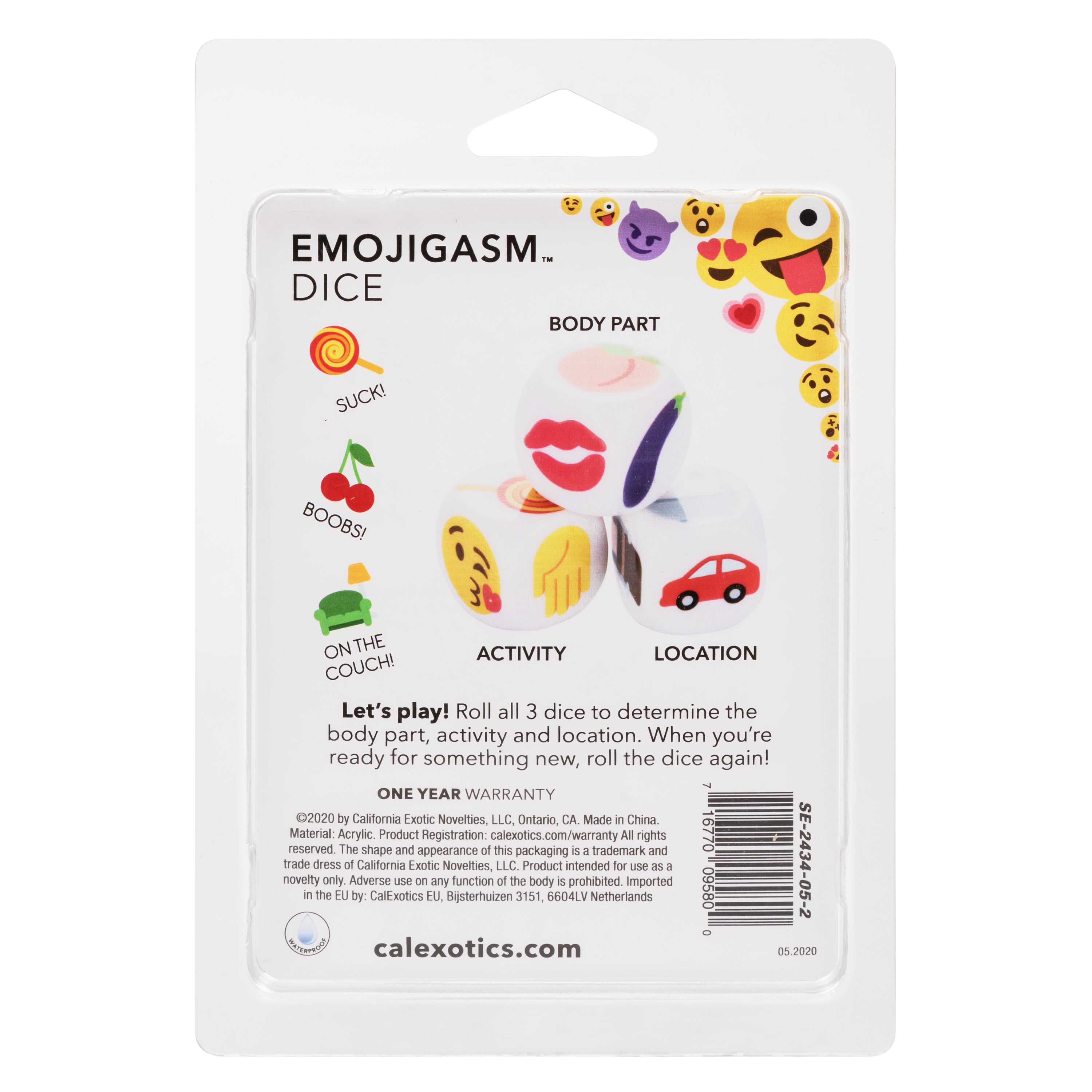 CalExotics Emojigasm Dice Naughty Acrylic Game for Couples 3 Piece Set Games
