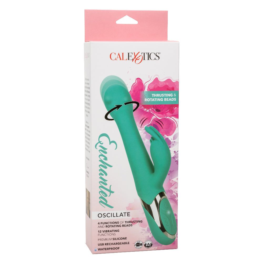 CalExotics Enchanted Oscillate Teal with Thrusting and Rotating, Rechargeable, Waterproof Silicone, 8.5 Inches > Vibrators > Ladies > Rabbit
