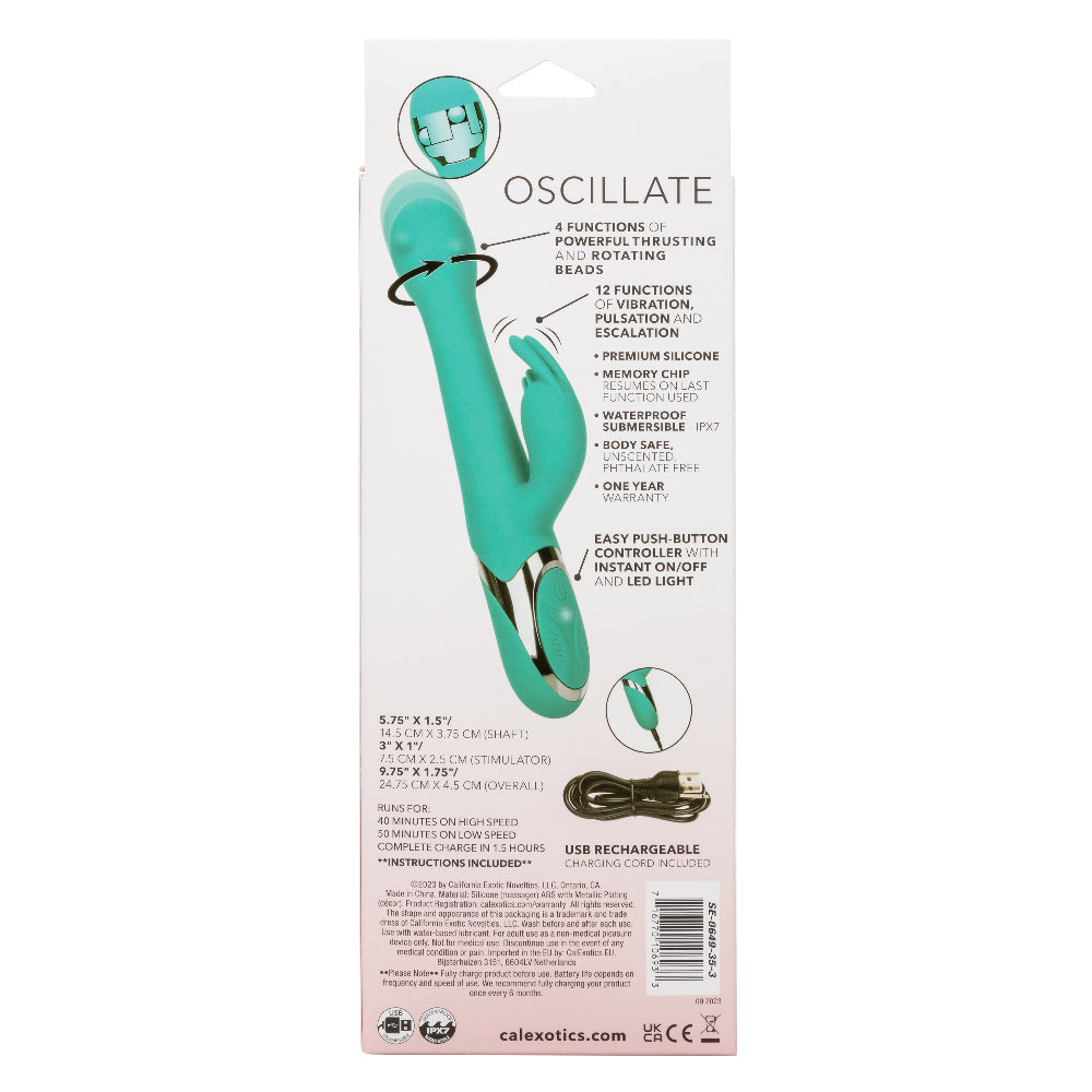 CalExotics Enchanted Oscillate Teal with Thrusting and Rotating, Rechargeable, Waterproof Silicone, 8.5 Inches > Vibrators > Ladies > Rabbit