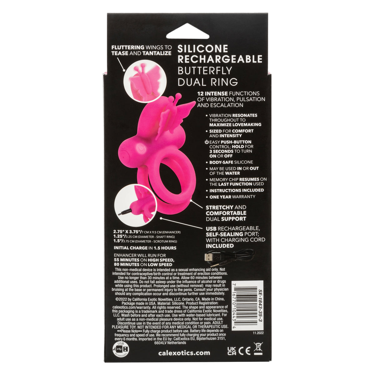 CalExotics Silicone Pink Butterfly Dual Ring with 12 Vibration Functions and Waterproof Design > Cock Ring > Vibrating