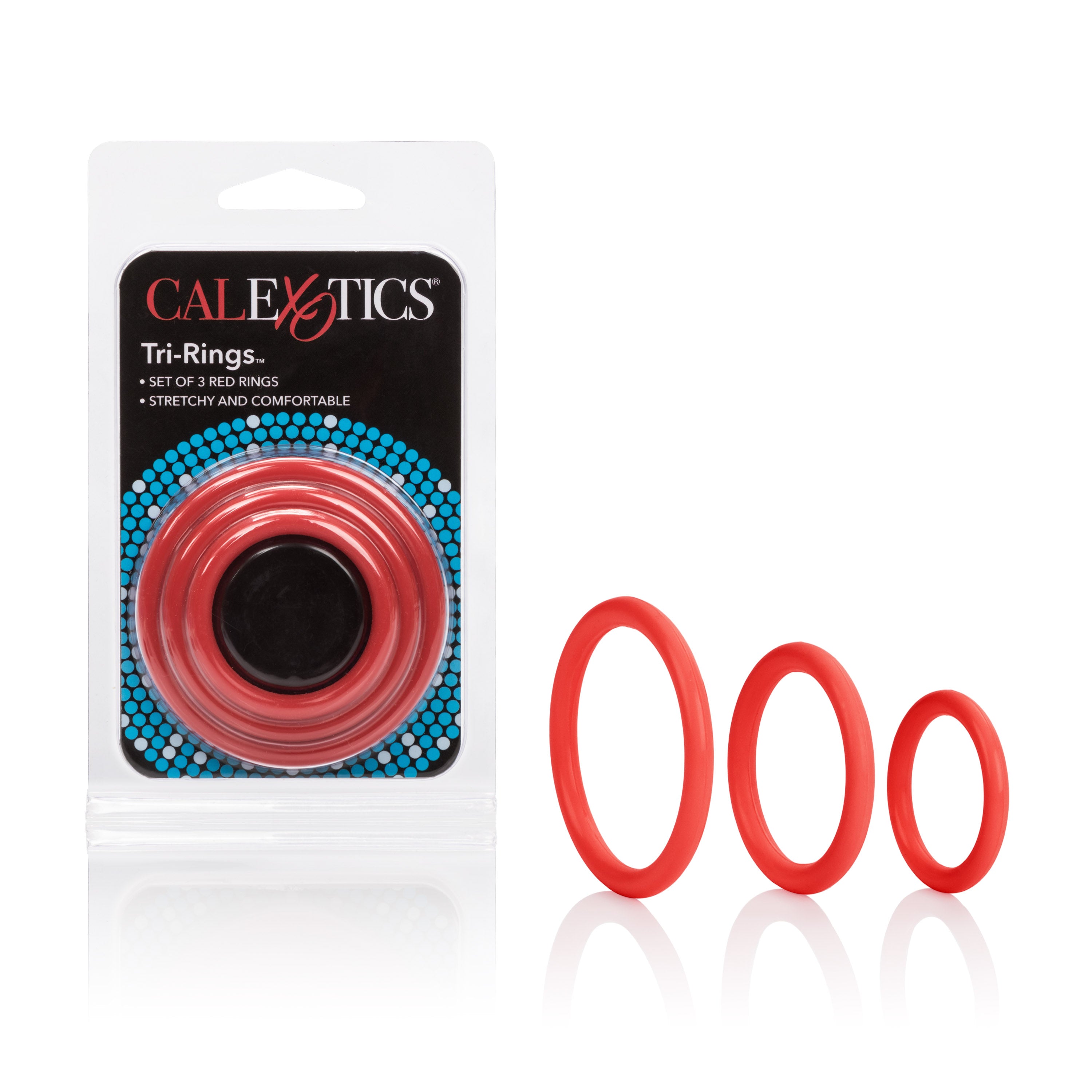 CalExotics Tri-Rings Red – Flexible Multi-Size Stamina Enhancer COCK RING Set