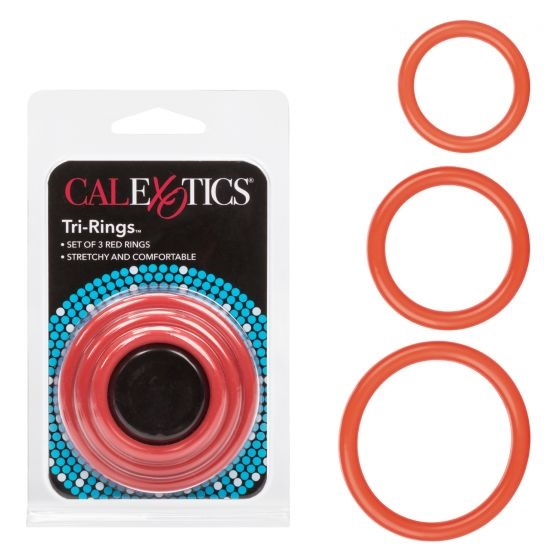 CalExotics Tri-Rings Red – Flexible Multi-Size Stamina Enhancer > Cock Ring > Sets