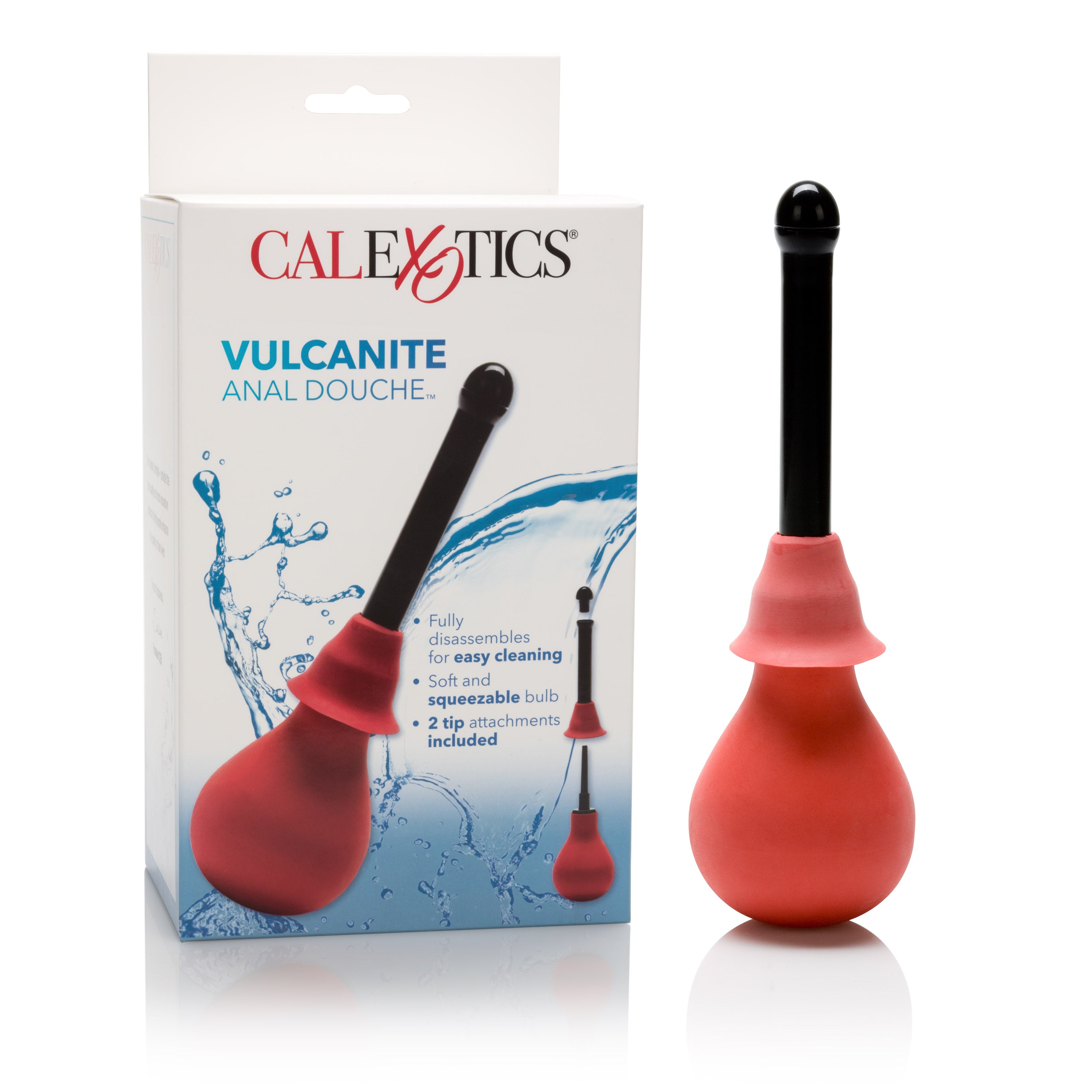 CalExotics Vulcanite Anal Douche Red Rubber Bulb with Two Attachments 7.5 Fl Oz 220 ml Secondary image