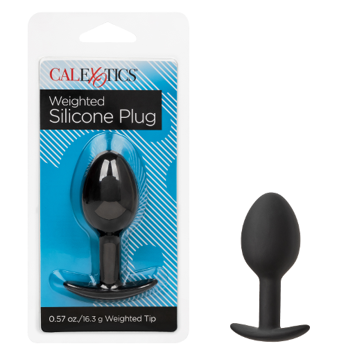 CalExotics Weighted Silicone Plug Black 0.57 oz 16.3 g Bulbous Shape with Easy Pull Handle Butt Plugs