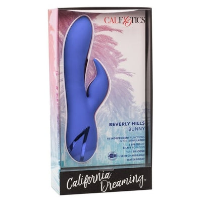 California Dreaming Beverly Hills Bunny Blue Silicone Rechargeable Massager with 10 Vibration Functions and 3 Shaft Rotation Speeds VIBRATORS-RABBIT