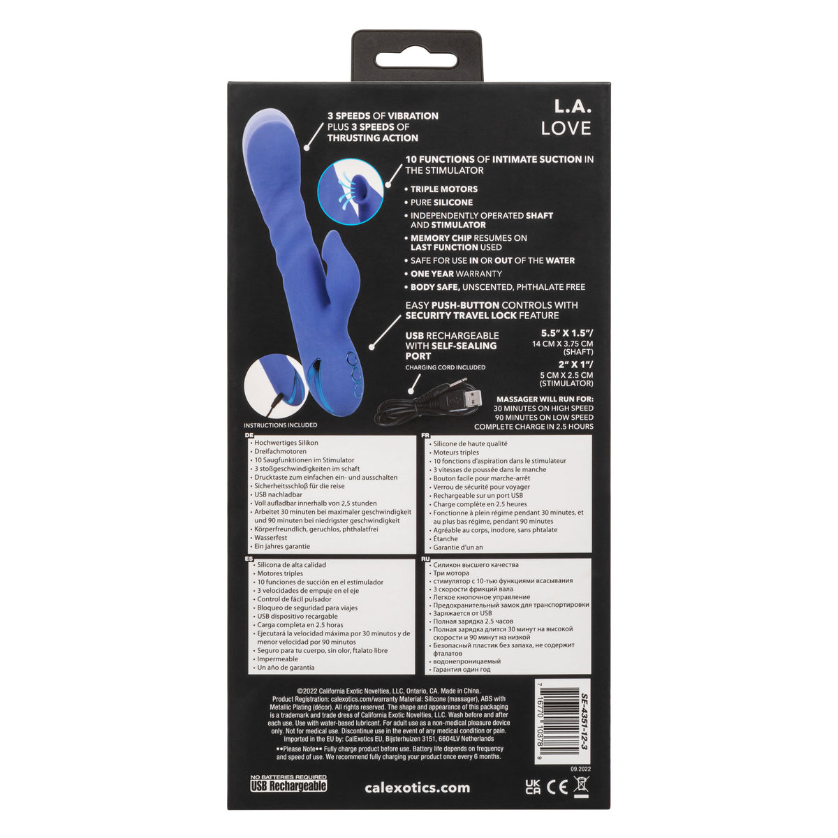 California Dreaming LA Love (Blue) – Silicone Triple Motor Massager with Suction and Vibration > Vibrators > Ladies > Rabbit
