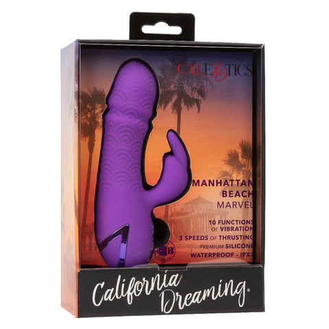 California Dreaming Manhattan Beach Marvel Purple Silicone Rabbit Vibrator with 10 Vibration Functions and 3 Thrusting Speeds Waterproof IPX7 USB Rechargeable VIBRATORS-RABBIT