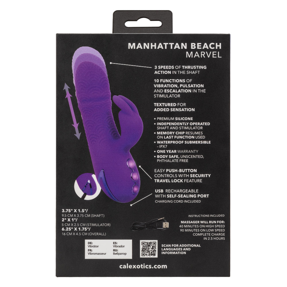 California Dreaming Manhattan Beach Marvel Purple Silicone Rabbit Vibrator with 10 Vibration Functions and 3 Thrusting Speeds Waterproof IPX7 USB Rechargeable VIBRATORS-RABBIT