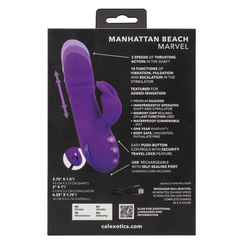 California Dreaming Manhattan Beach Marvel Purple Silicone Rabbit Vibrator with 10 Vibration Functions and 3 Thrusting Speeds Waterproof IPX7 USB Rechargeable VIBRATORS-RABBIT