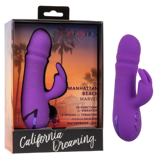 California Dreaming Manhattan Beach Marvel Purple Silicone Rabbit Vibrator with 10 Vibration Functions and 3 Thrusting Speeds Waterproof IPX7 USB Rechargeable VIBRATORS-RABBIT
