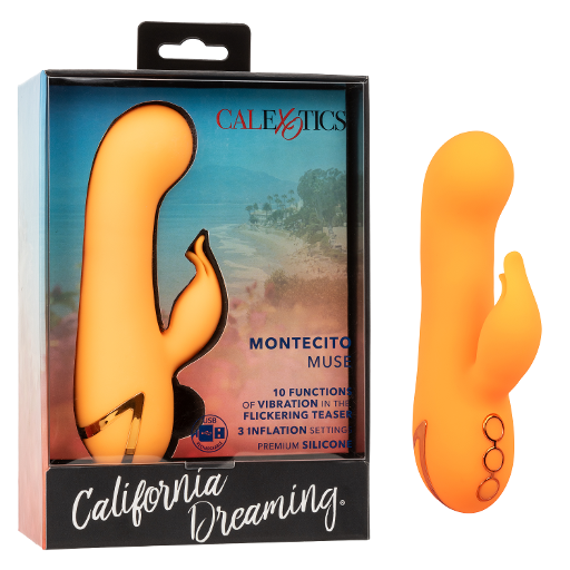 California Dreaming Montecito Muse Orange Silicone G-Spot Stimulator with 10 Vibration Functions and 3 Inflation Settings > Vibrators > Ladies > Rabbit Main image